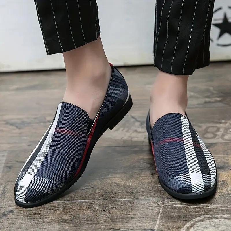 mens casual striped loafer shoes fashionable slip on with round toe low profile pu leather ideal for daily and unisex adult details 2
