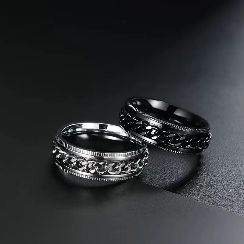 8mm fashionable chain link rotatable ring with edge and embossed stainless steel hip hop ring for men and women wedding engagement ring anniversary christmas gift ring Product details 0