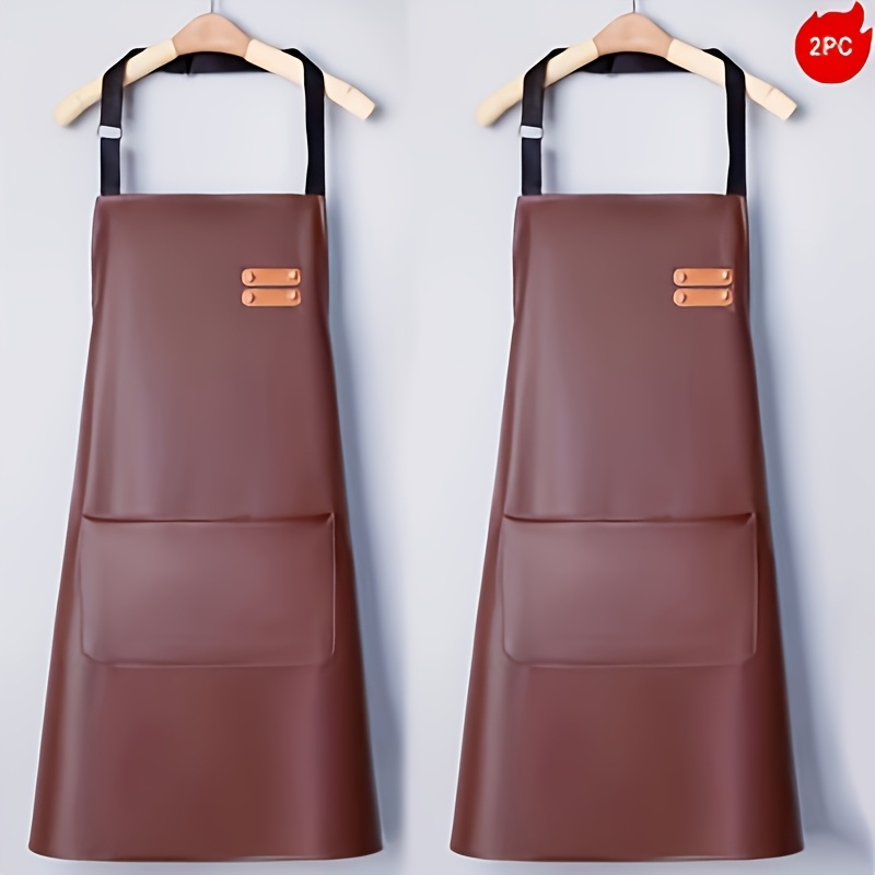 TEMU A 2pcs Set Of Pu Material Wash-free Aprons, With Adjustable Necklines And Pockets, A Household Bib- Workwear, Cooking Apron