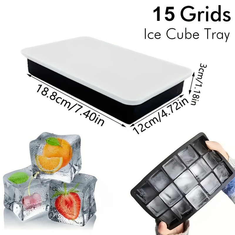 TEMU Cjorwyn Silicone Ice Cube Trays, 4/6/8/15grids Square Ice Cube Tray, Ice Cube Moulds With Lid, Ice Molds Silicone, Ice Cube Maker, Large Ice