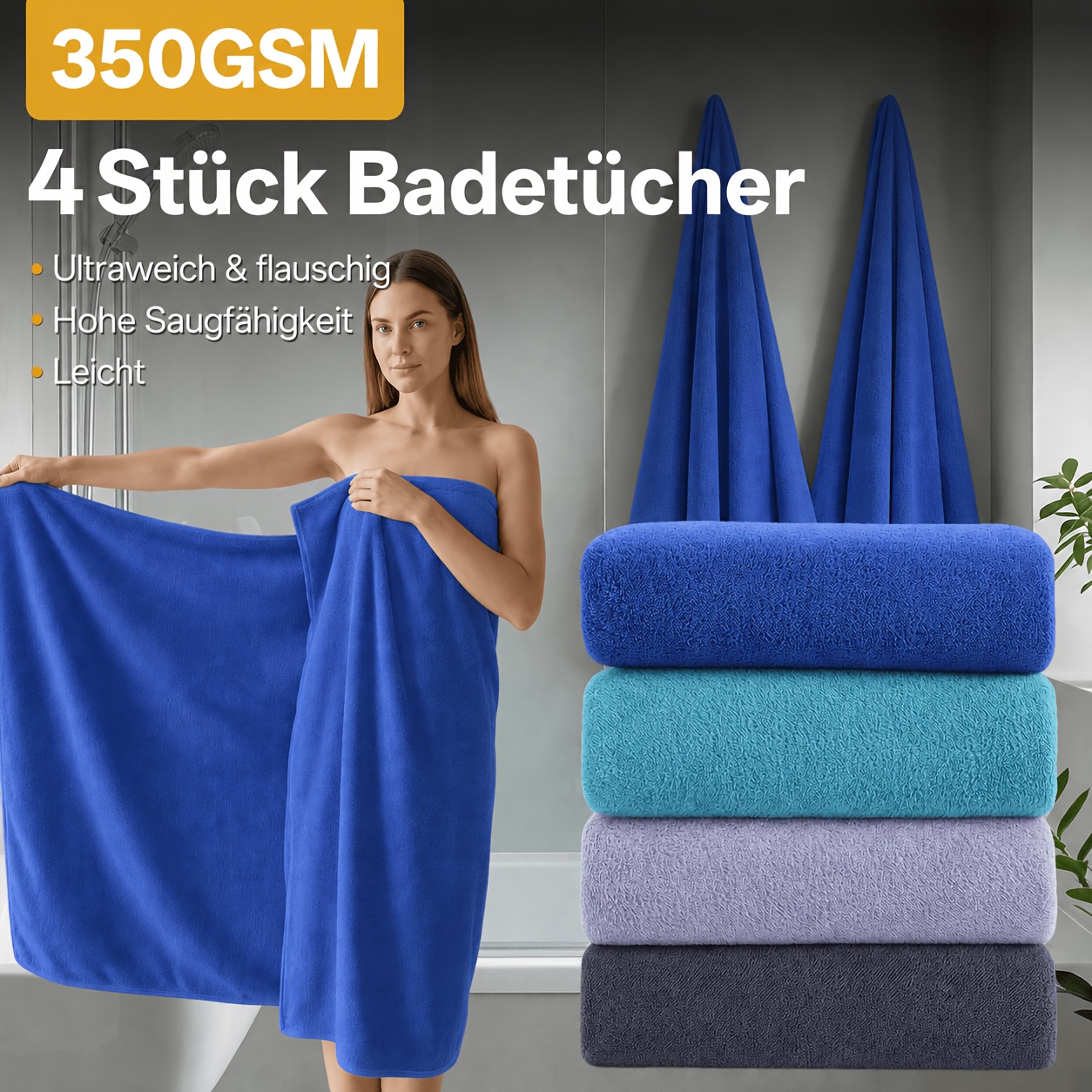 Image of 4pcs Quick-dry Bath Towel Set - 350gsm Ultra Soft And Absorbent, Mixed Colors, Quality For Bathroom, Gym, Spa, Lightweight And , 85 X 165 Cm, Ideal Summer Gift For