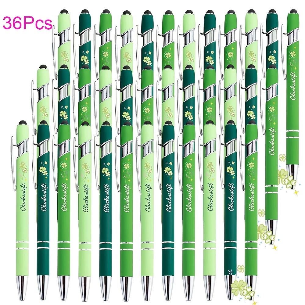 12/24/36pcs Clover Element Pens - Black Ink, Flc Metal Ballpoint Pens With Inspirational Sayings, Ideal For Employee Recognition - A Great Gift For Good Luck, Suitable For Employee, School