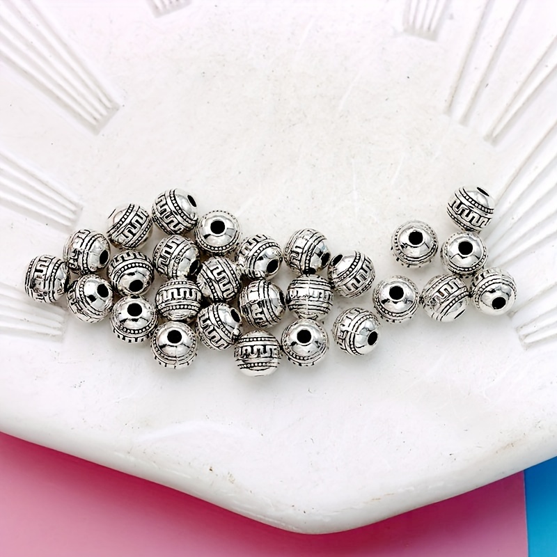 

25pcs Antique Silver Plated Zinc Alloy Round Charm Spacer Beads For Jewelry Making, Diy Bracelet Accessories