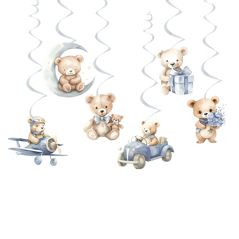 Image of 6pcs/set Vintage Blue-brown Bear Element Spiral Romantic Theme Party Scene Decoration Halloween Decorations & Christmas Decorations