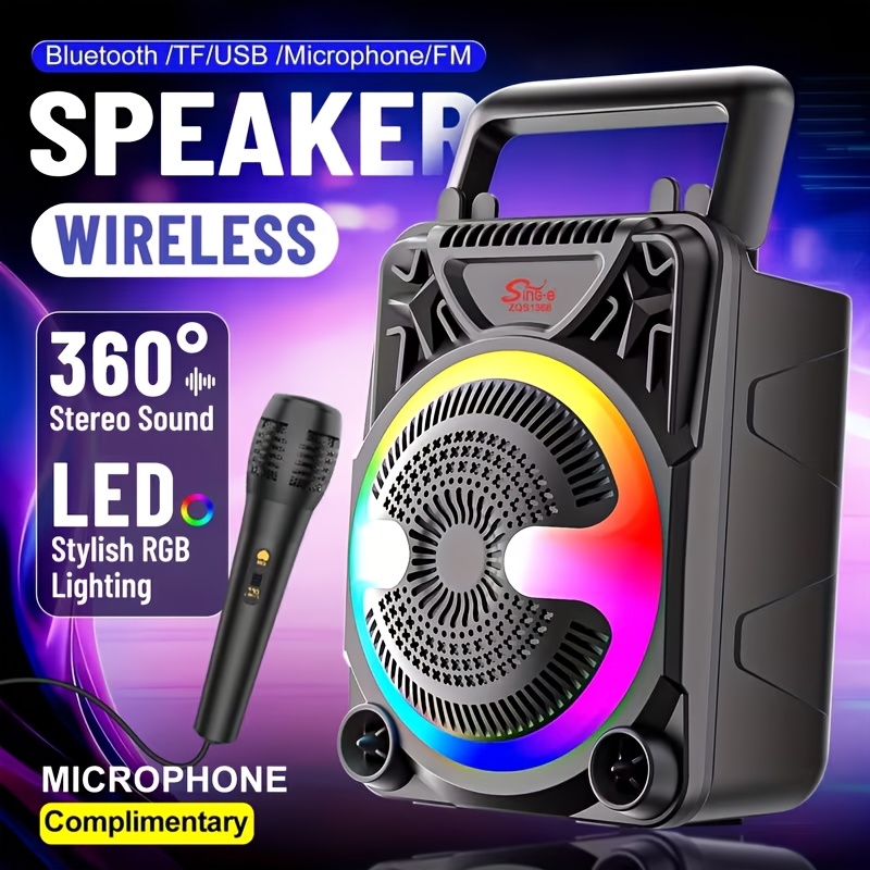 TEMU Wireless Speaker Featuring A Subwoofer, High Volume Home,, Party Disco Lights, Fm Radio, Tf And Usb Card Support, Button Control, Long-lasting Battery, Wireless Speaker
