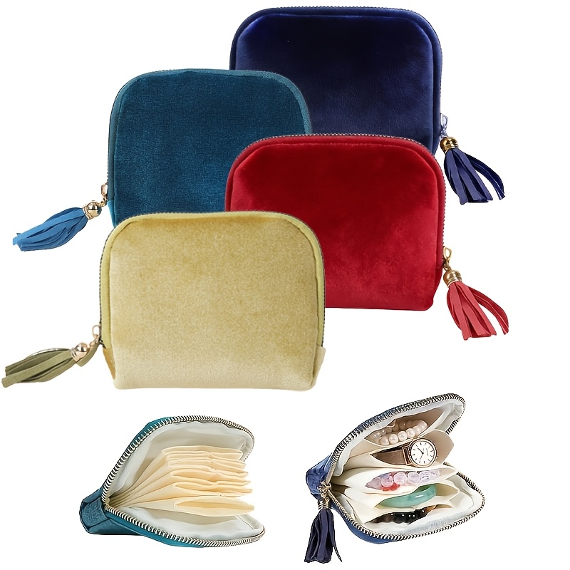 TEMU 4pcs Set Travel Jewelry Box, Portable Jewelry Pouch Jewelry Organizer Bag, Mini Portable Travel Jewelry, Pendant Zipper Jewelry Bag Cosmetic