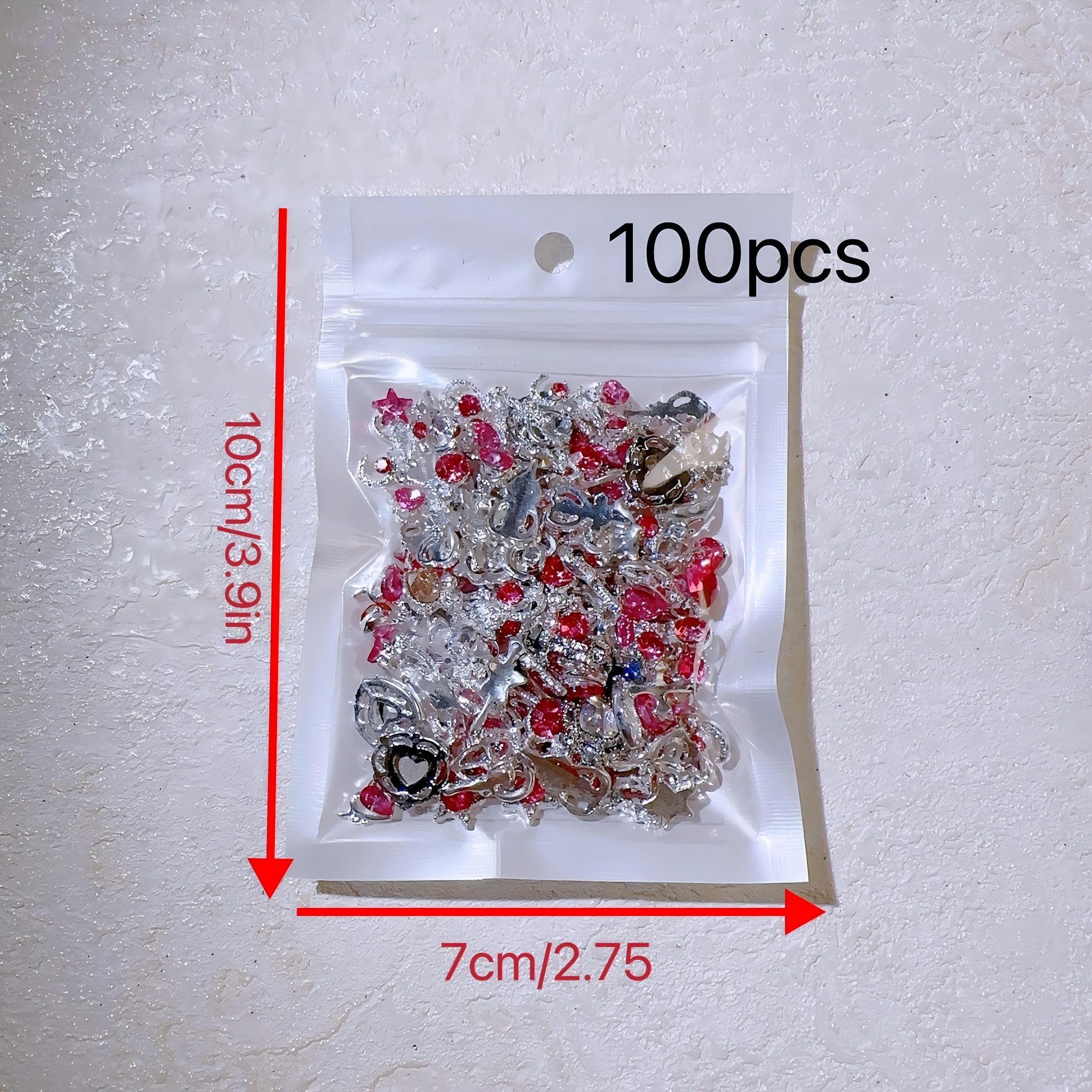 TEMU 100pcs Luxury Pink 3d Nail Art Decorations, Heart & Designs, Alloy Diy Nail Accessories For Women, Perfect For & Nail Art Projects, Nail Art Supplies