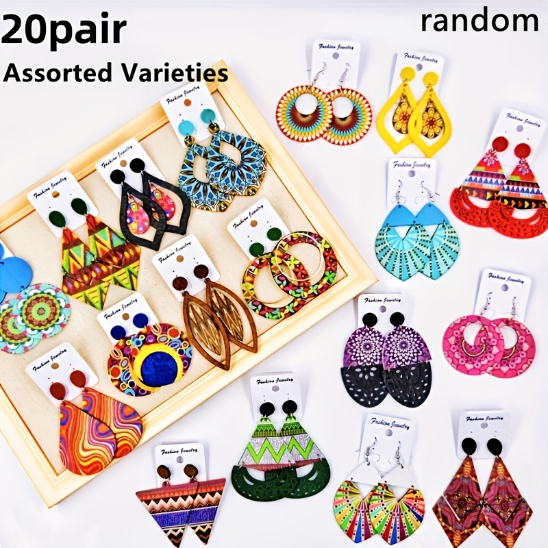 10/20 Pairs/lot Wood Earrings For Women's Fashion Pendant Earrings Mixed With A Of Styles And Sizes Ethnic Style Women's Earrings Wholesale Jewelry Gifts Random Style