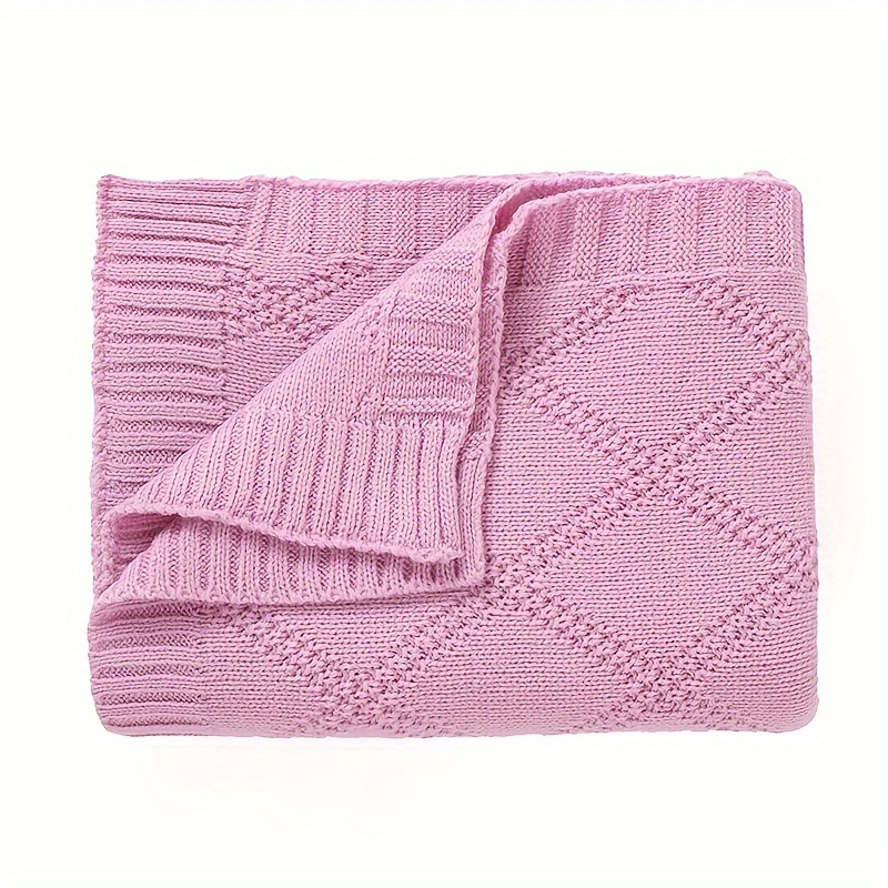 1pc childrens diamond grid knitted blanket solid color baby blanket baby outdoor blanket multifunctional blanket details 8