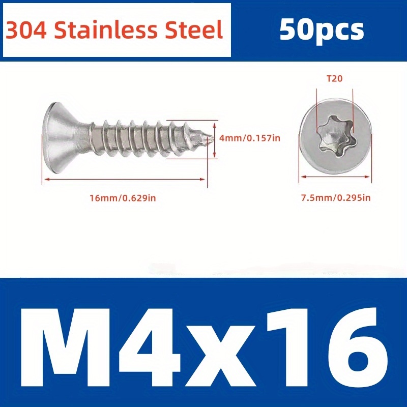 E-shop 304 Edelstahl Torx Flachkopf Selbstschneidende Schrauben - Senkkopf Sternantrieb Schrauben mit Sechskantkopf | A2-70 Korrosionsbeständige