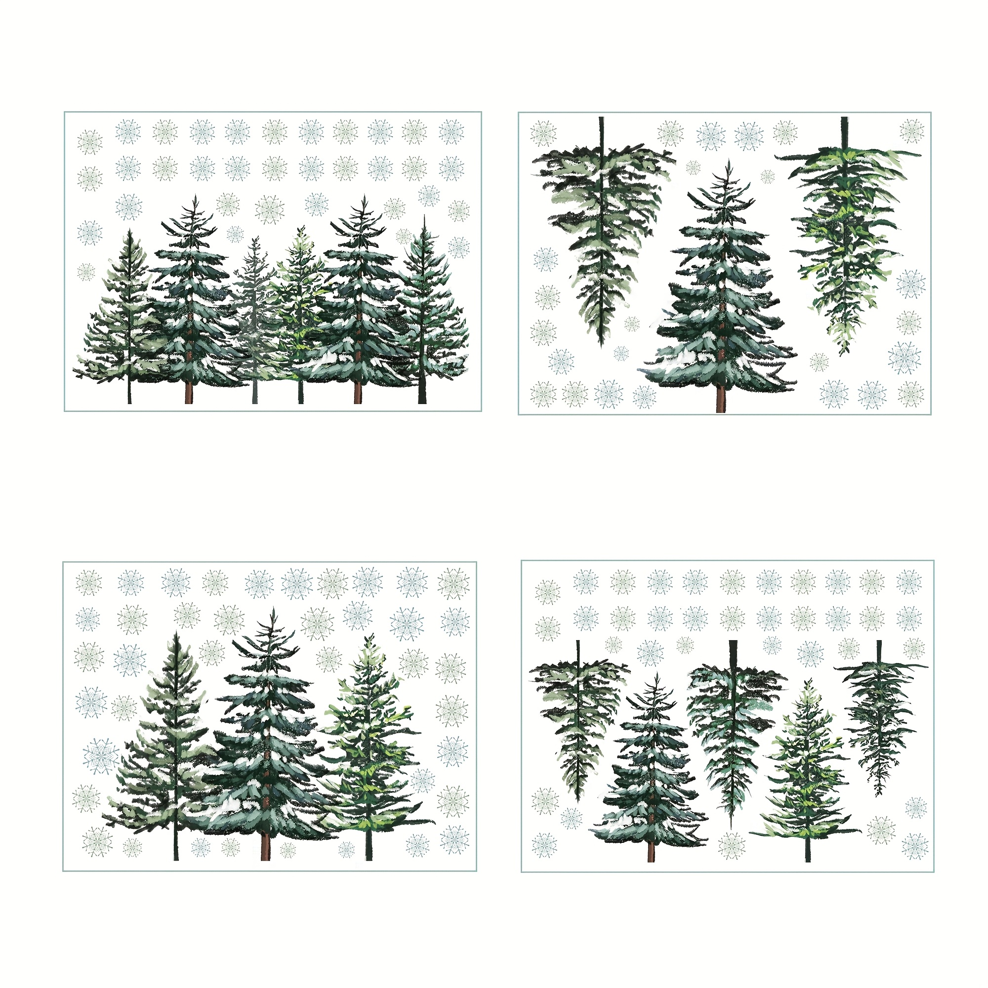 Image of 4 Sheets Christmas Window Cling Sticker, Trees Snow For Home Party Supplies Shop Window Glass Display Decoration