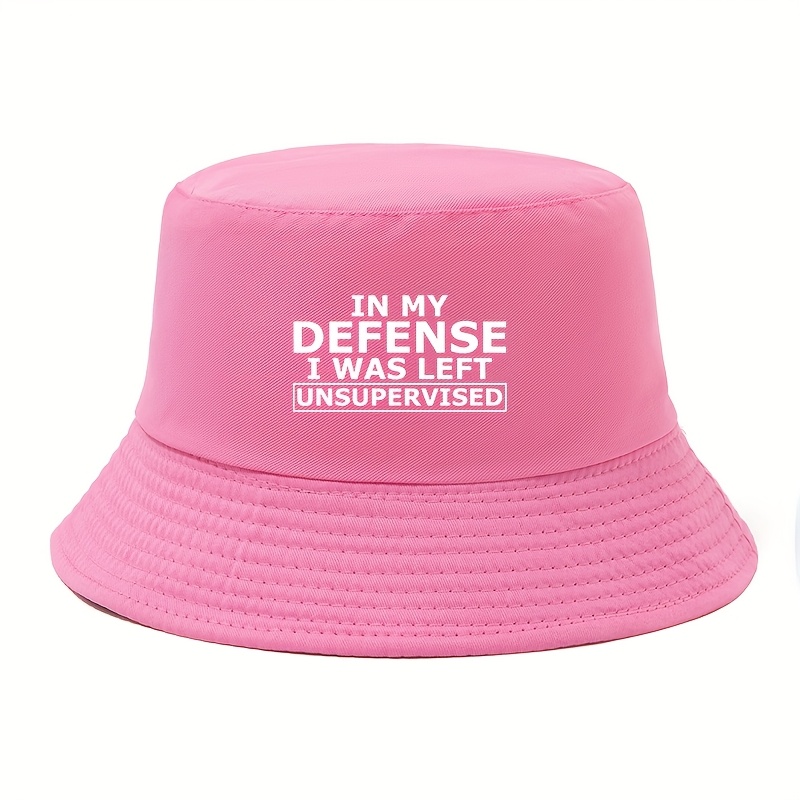 TEMU 1pc Women's Artistic Bucket Hat, "defense " Printed Simple Casual Fisherman Hat, Unisex Spring/summer Wide-brim Hat, Street Style Trendy Bucket