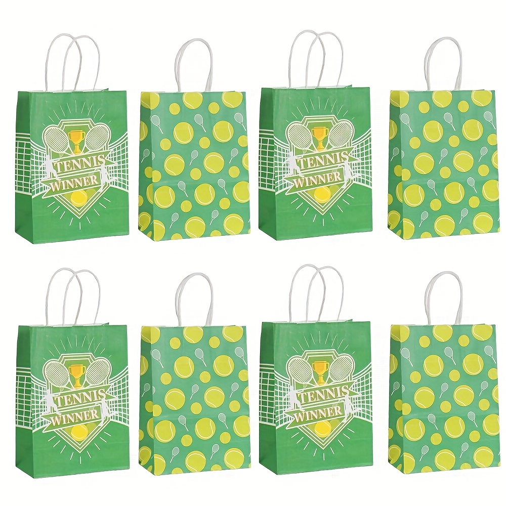 Image of Gift For Her/him Set Of 8 Tennis-themed Party Bags, Perfect For Baseball And Tennis Goodie Favors. Treat Bags Come With Handles And Are Ideal For Sports-themed Birthday Celebrations