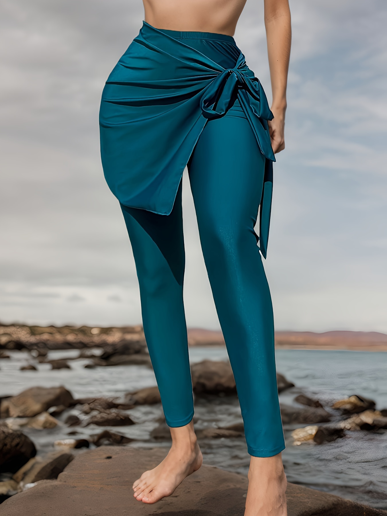 womens rash guard swim leggings wrap skirt set high stretch Temu