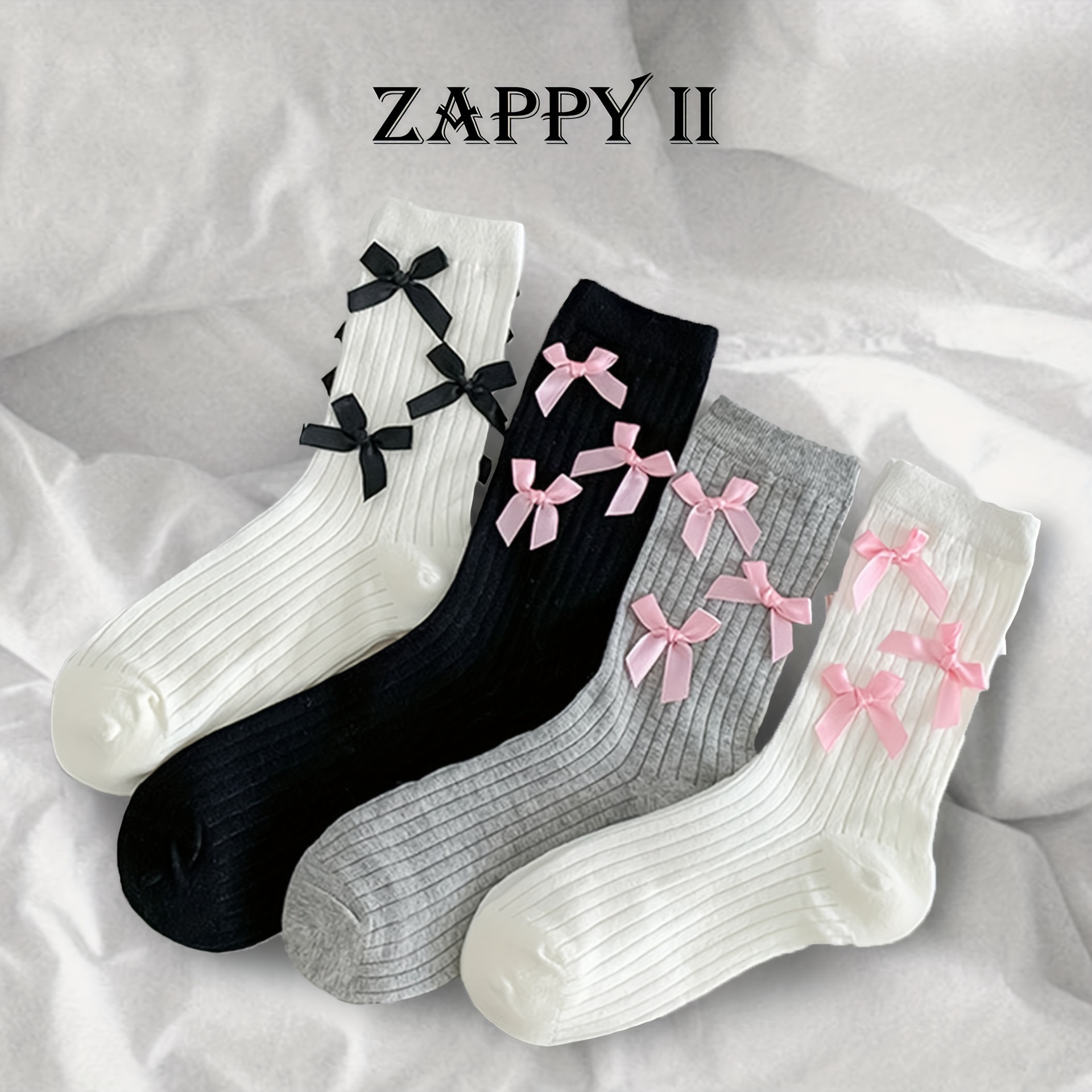 

4 Pairs High Quality, - Bowknot, Breathable And Ankle Socks Girl's Stockings & Hosiery Mid-tube Socks