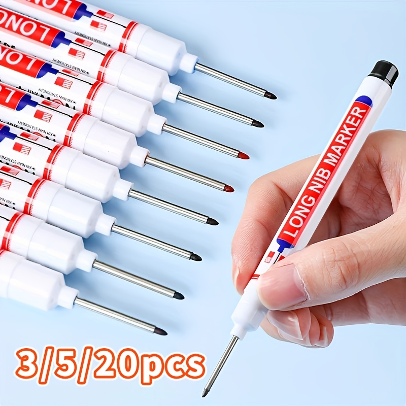 

3/5/20pcs Multi-surface Deep Hole Marker Pens - Long Nib, Waterproof, No Bleed – Red, Black, Blue, Green Markers For Woodworking, Construction & Diy Crafts - Plastic Material, No Electricity Needed