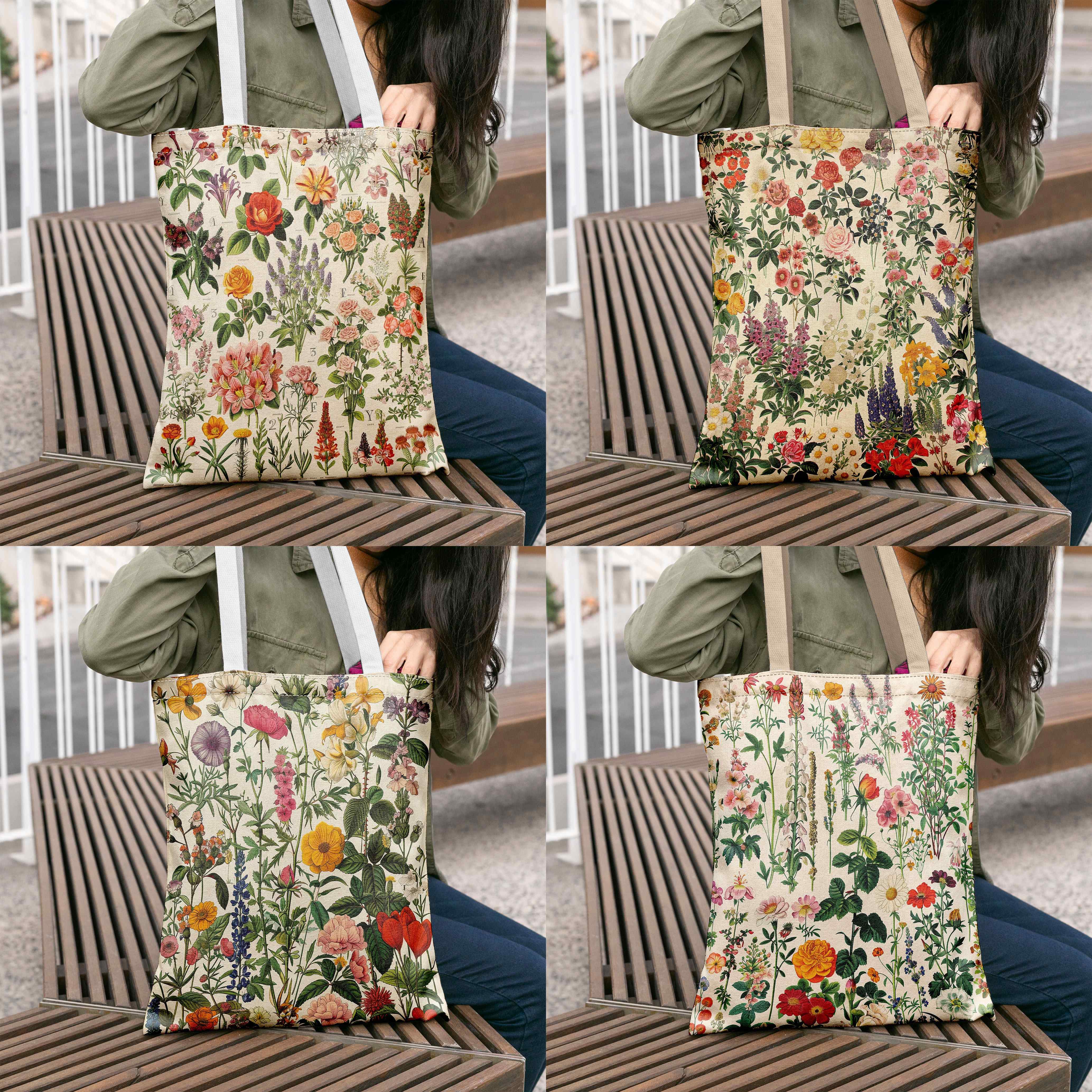 

Garden Style Large Capacity Canvas Tote Bag, Casual Floral Print Daily Use Shoulder Bag, Shopping Handbag