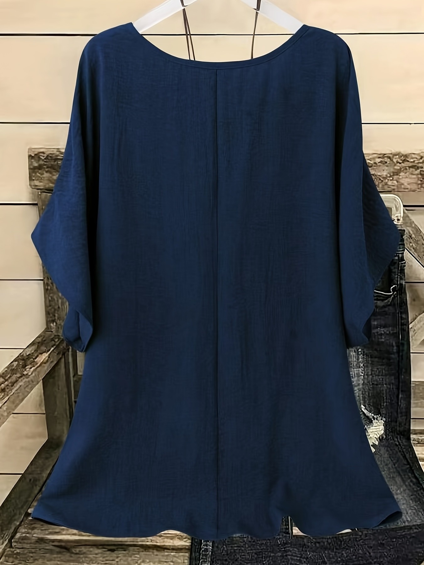 New Plus-Size Women'S Casual Vacation Solid Color Batwing Sleeve Shirt Top