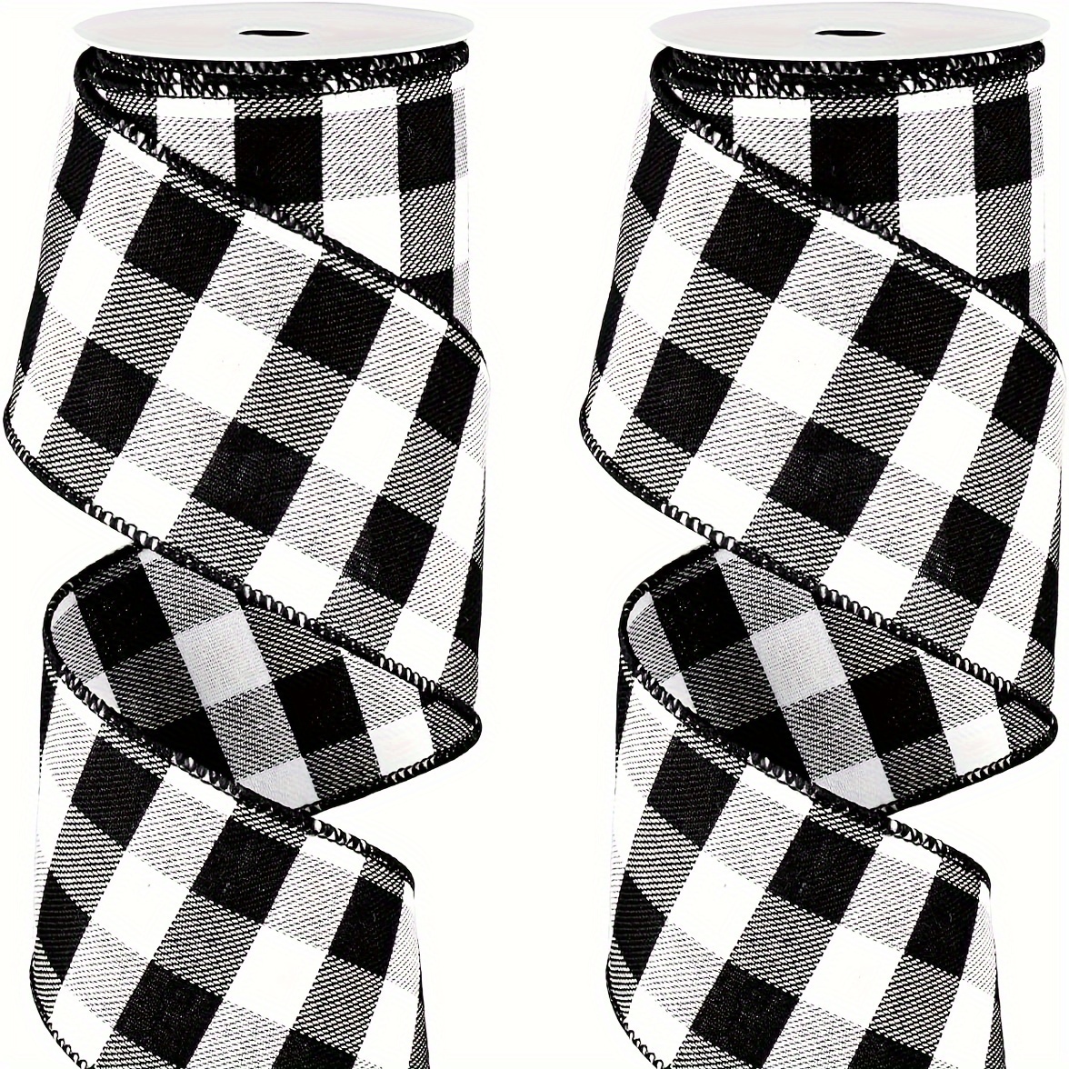 

Wired Edge Buffalo Plaid Ribbon, Black And White Checkered Christmas Ribbon, 2.5 Inch Wide Farmhouse Craft Ribbon For Diy Gift Wrapping, Wreath, Christmas Tree Bow Decorations, 2 Rolls Of 5 Yards Each