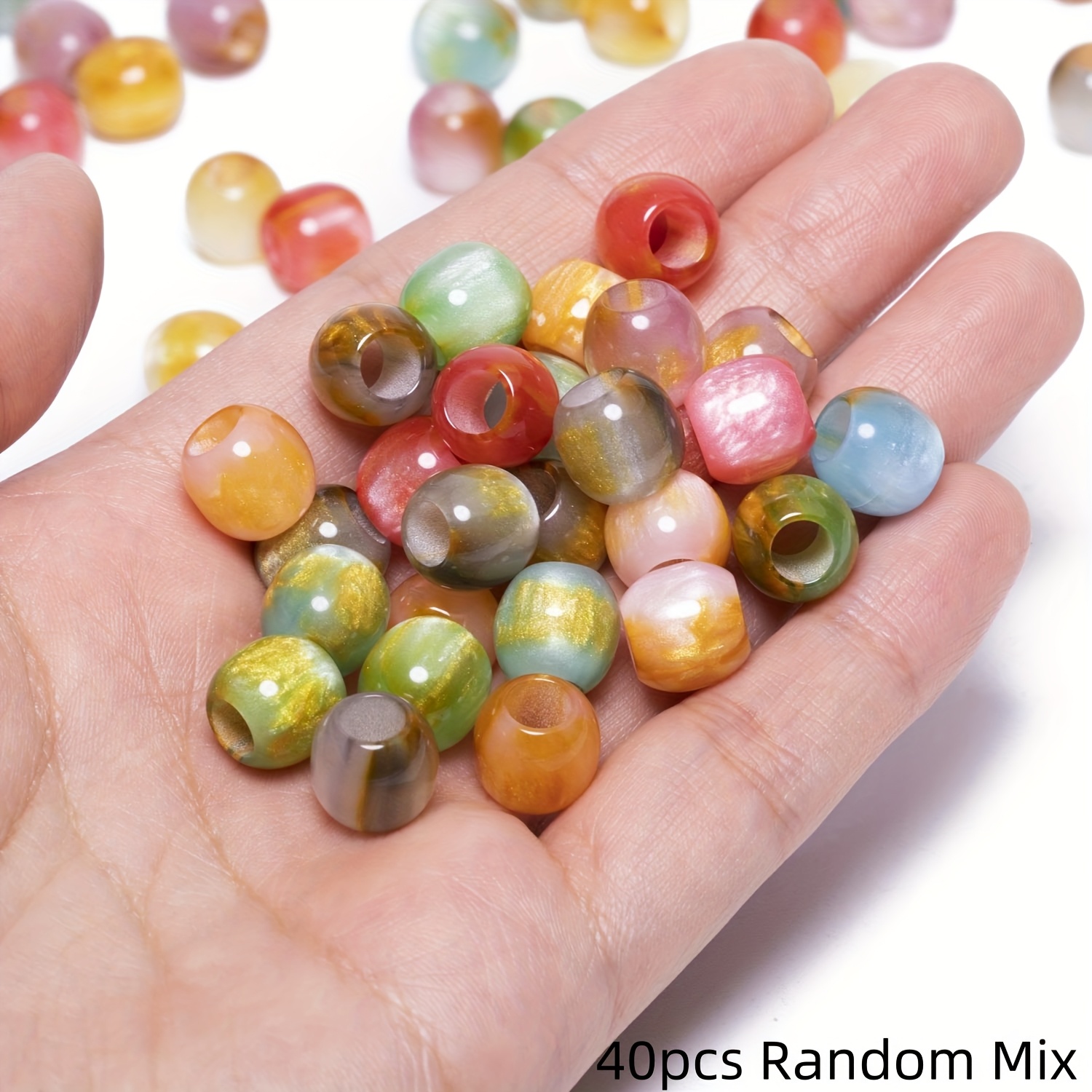 Image of 40pcs Random Mix New High-quality 10mm Multicolor Exquisite Large Hole Oval Resin Bucket Beads, Exquisite Loose Beads, Suitable For Jewelry, Jewelry Making Bracelets, Necklaces, Earrings