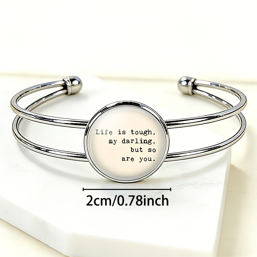 Adjustable Open Bangle Bracelet with Inspirational Quote