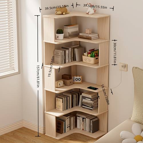 multi tier hardwood corner bookshelf natural strong load capacity suitable for office study bedroom and more
