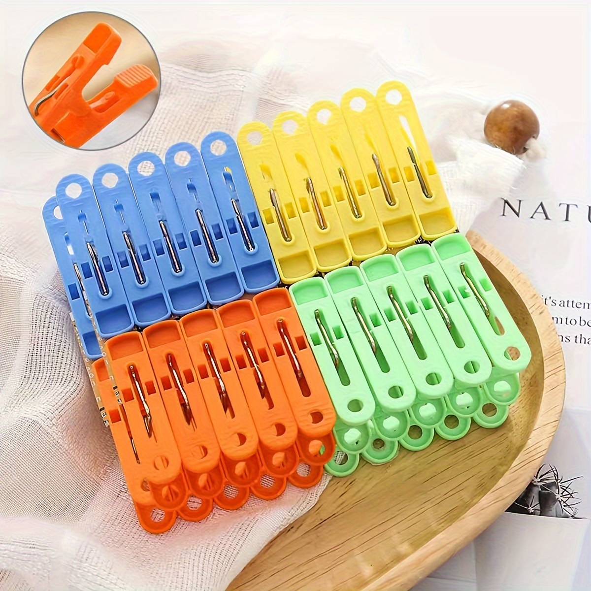 

20-piece Durable Plastic Clothespins - Windproof, Ideal For Drying Underwear, Socks & More