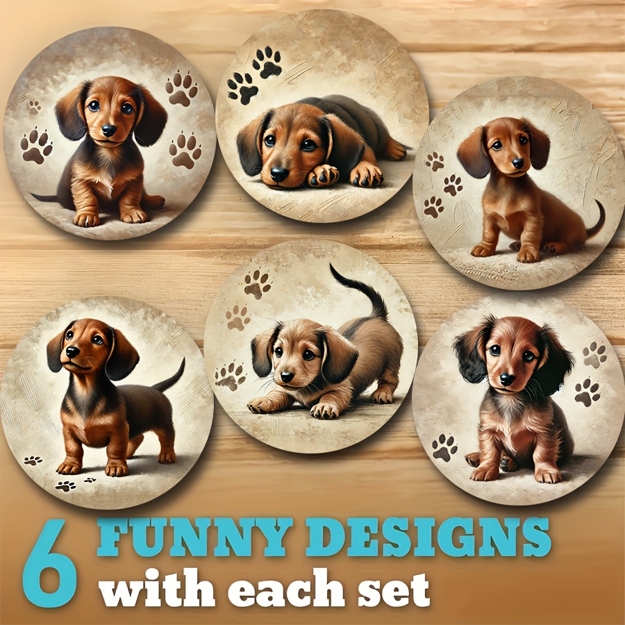 TEMU 6pcs/set Cute Dachshund Theme Wooden Coasters, Tea Coasters, Coffee Coasters, Afternoon Tea Coasters, Beautiful And Magical, Scene Decoration,