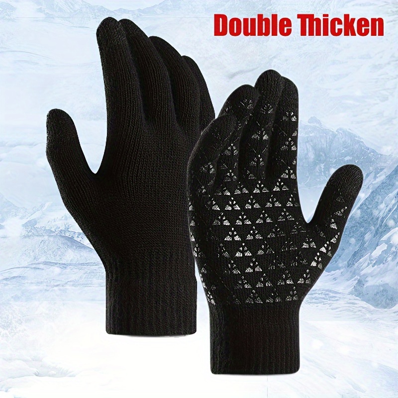 Men's Winter Running Gloves - Acrylic Knit, Touch Screen Compatible