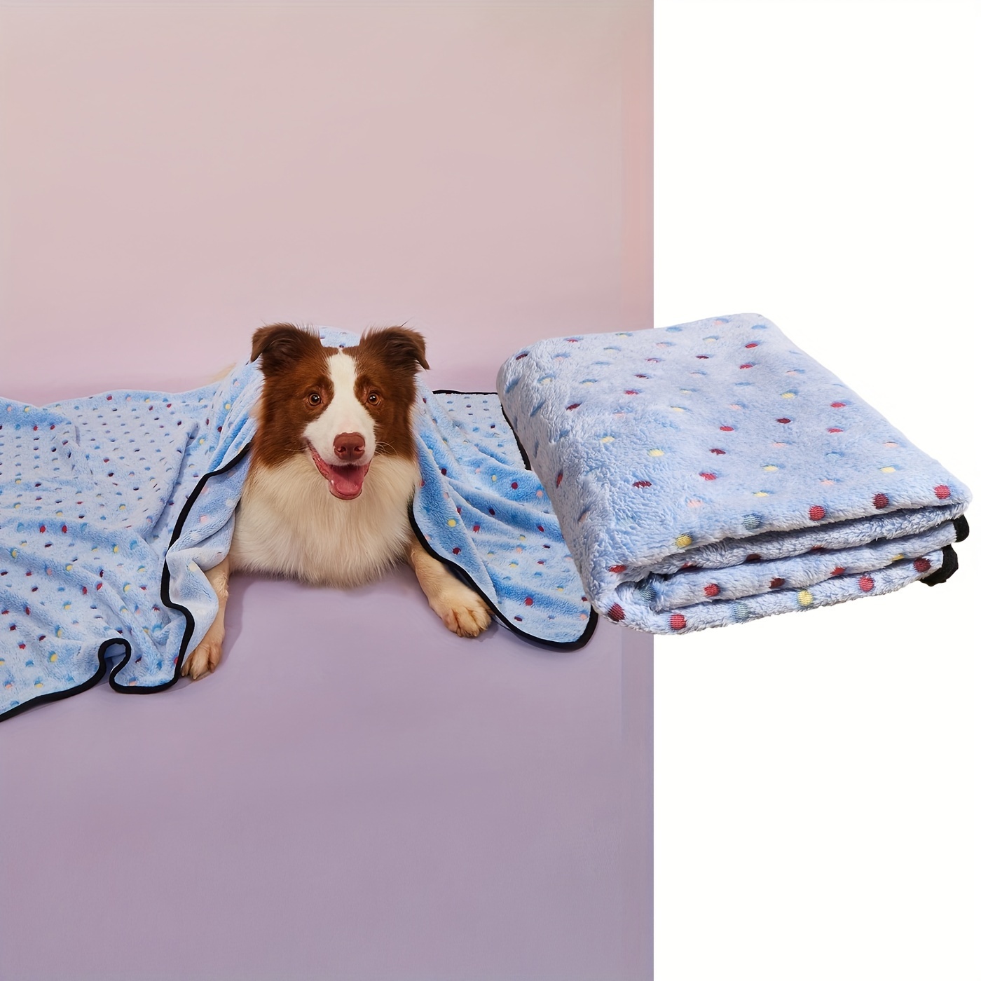 1pc Pet Comfortable Warm Black Border Polka Dot Pattern Blanket