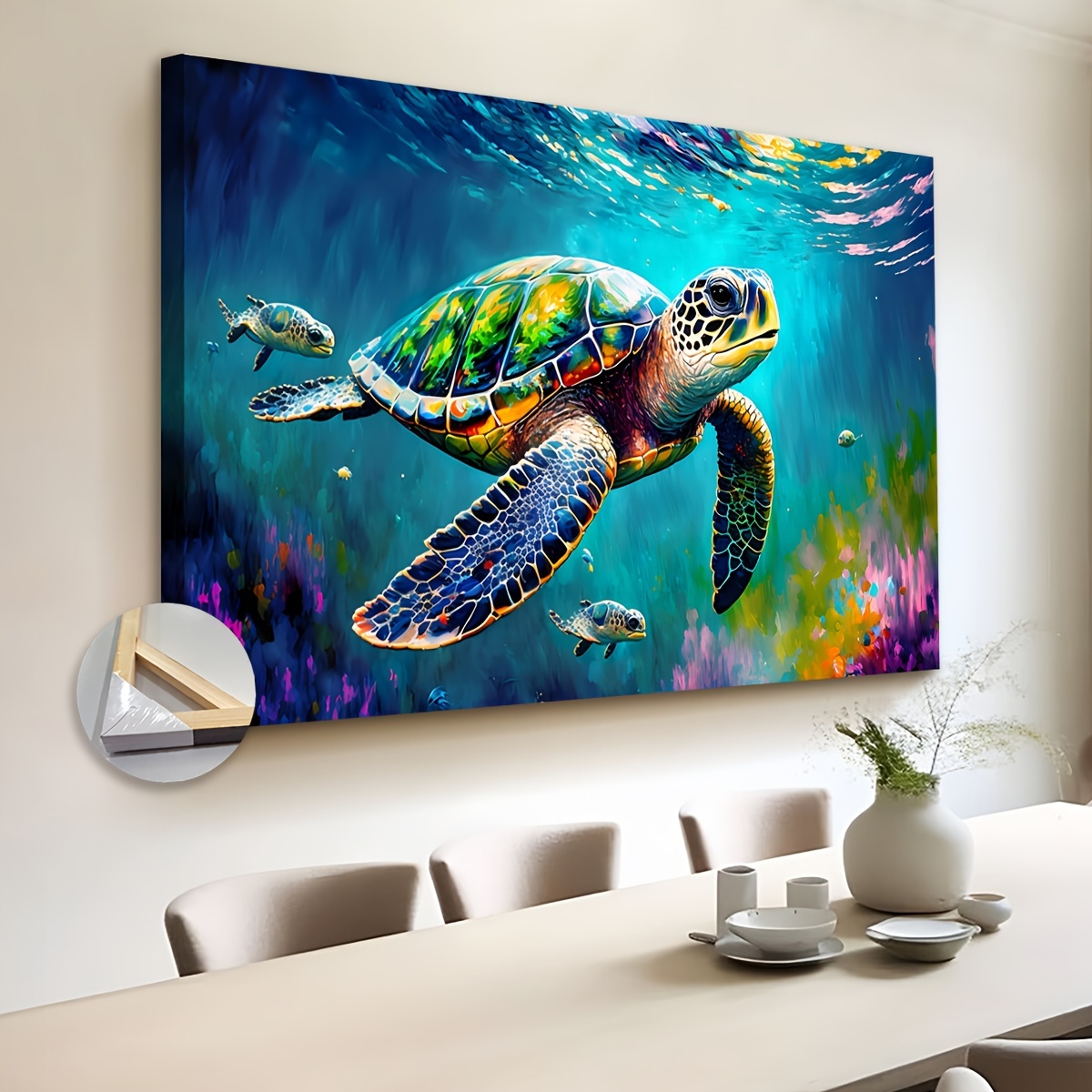 

1pc Wooden Canvas Poster, Modern Art, Sea Turtle, Ideal Gift For Bedroom Living Room , , Wall Decor, Winter Decor, Wall Decor, Room Decoration