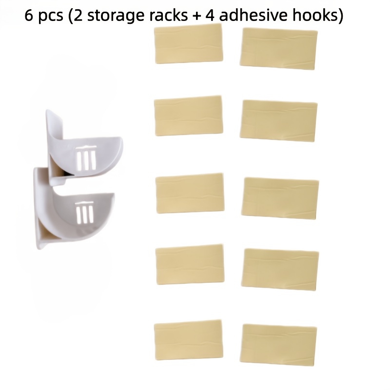 Image of 6pcs Set (2 Shelves + 4 Adhesive Strips) Of Cabinet Storage Accessories, Wall-mounted For Storing Roll-shaped Items, Freestanding And Space-., Standing Shelf