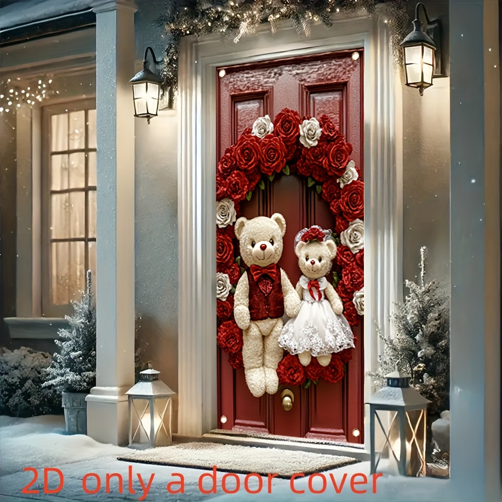 

1pc, Valentine's Day Themed Background For Door Decoration Banner, Bear Hanging Sign, Photo Booth Props For Indoor And Outdoor Parties, Valentine's Day Decor, Outdoor Flag, Measuring 35.4x70.8 Inches.