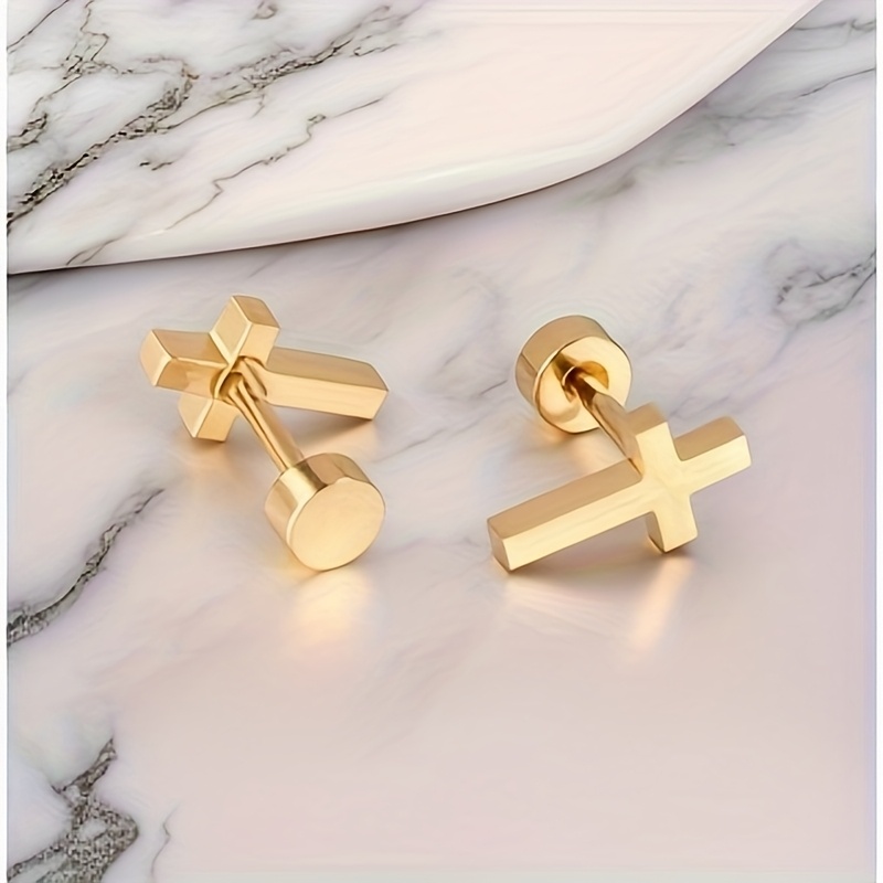 A Pair Of Minimalist 316 316 316 Steel Cross Stud Earrings, Wear And Valentine's Gifts, Without Battery
