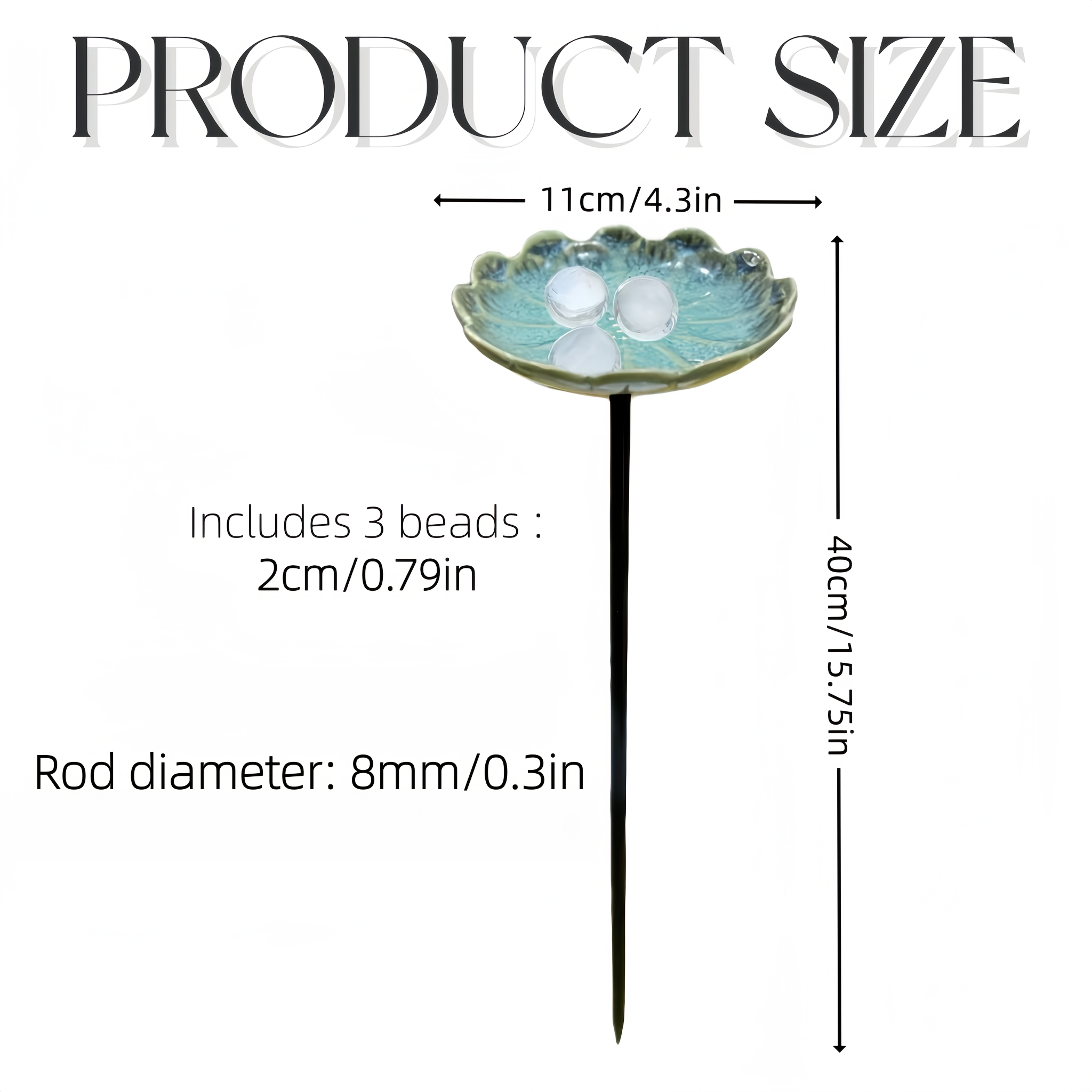 TEMU Tasse de bain pour oiseaux florale en céramique de 15,75 pouces - Bouchon de sol épaissi de 8 mm de diamètre, cadeau de 3 perles décoratives en