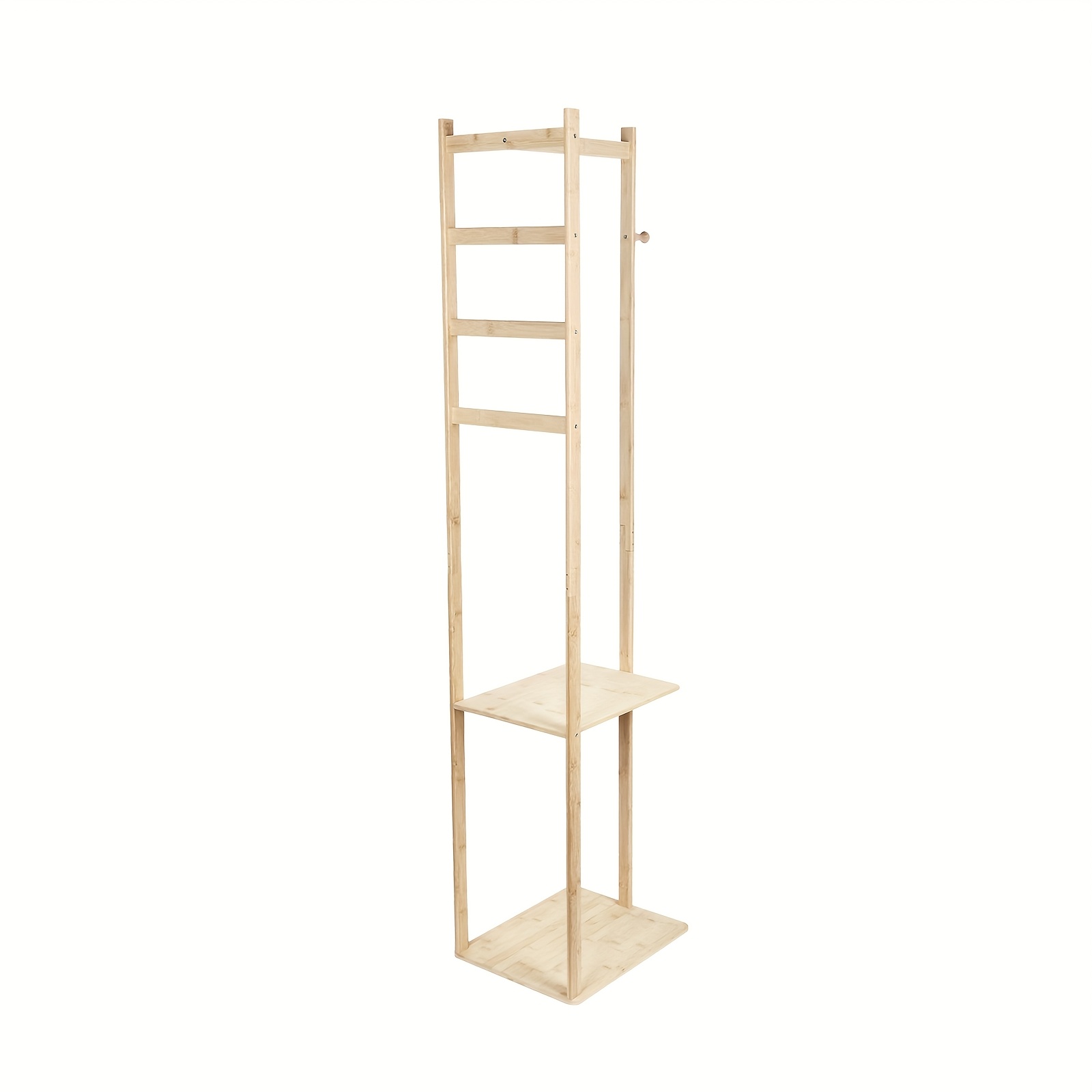 TEMU Freestanding Bamboo Clothes Rack With Wardrobe - Portable Oak Suitcase-friendly Vertical Hanging Rail Suitable For Coats, Hats, Bags - Living