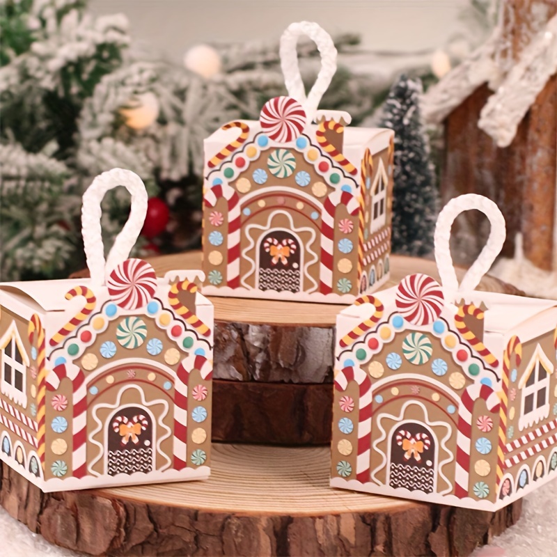 

6-pack Christmas Party Favor Boxes With Handles - Gingerbread & Reindeer Designs For Candy, Cookies, And Gifts - Paper Gifting Containers For Birthdays & Holidays