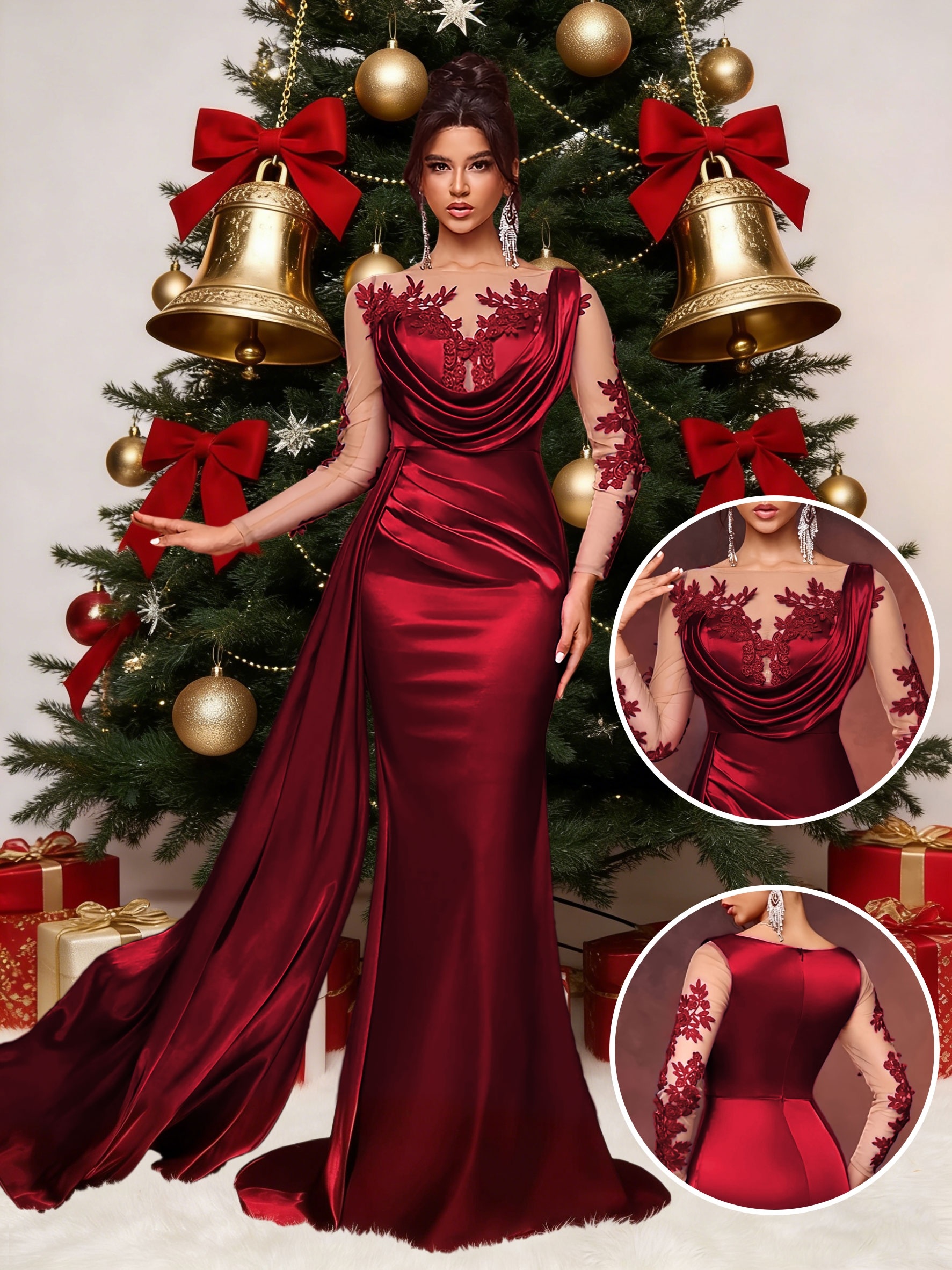 Robe De Soirée Mi-longue Pour Noël Et Nouvel An – Robe Chic Glamour Rouge, Or Ou Noire, Grande Taille