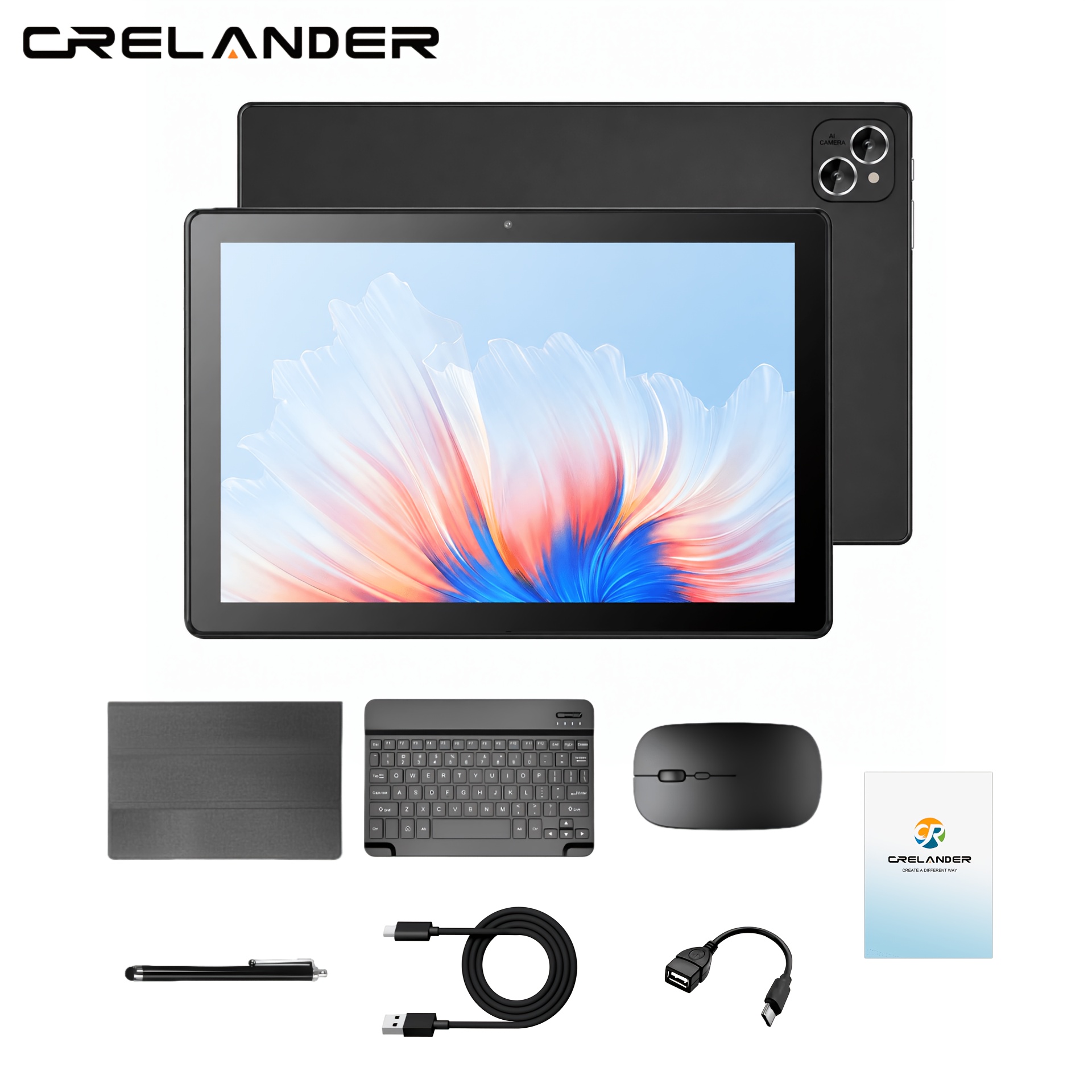 TEMU Crelander 2-in-1 Tablet 13, 1280x800 Resolution, 10.1-inch Lcd Display, 128gb Rom, 6gb (3+3gb Expandable) , With Black/pink Keyboard, Mouse,