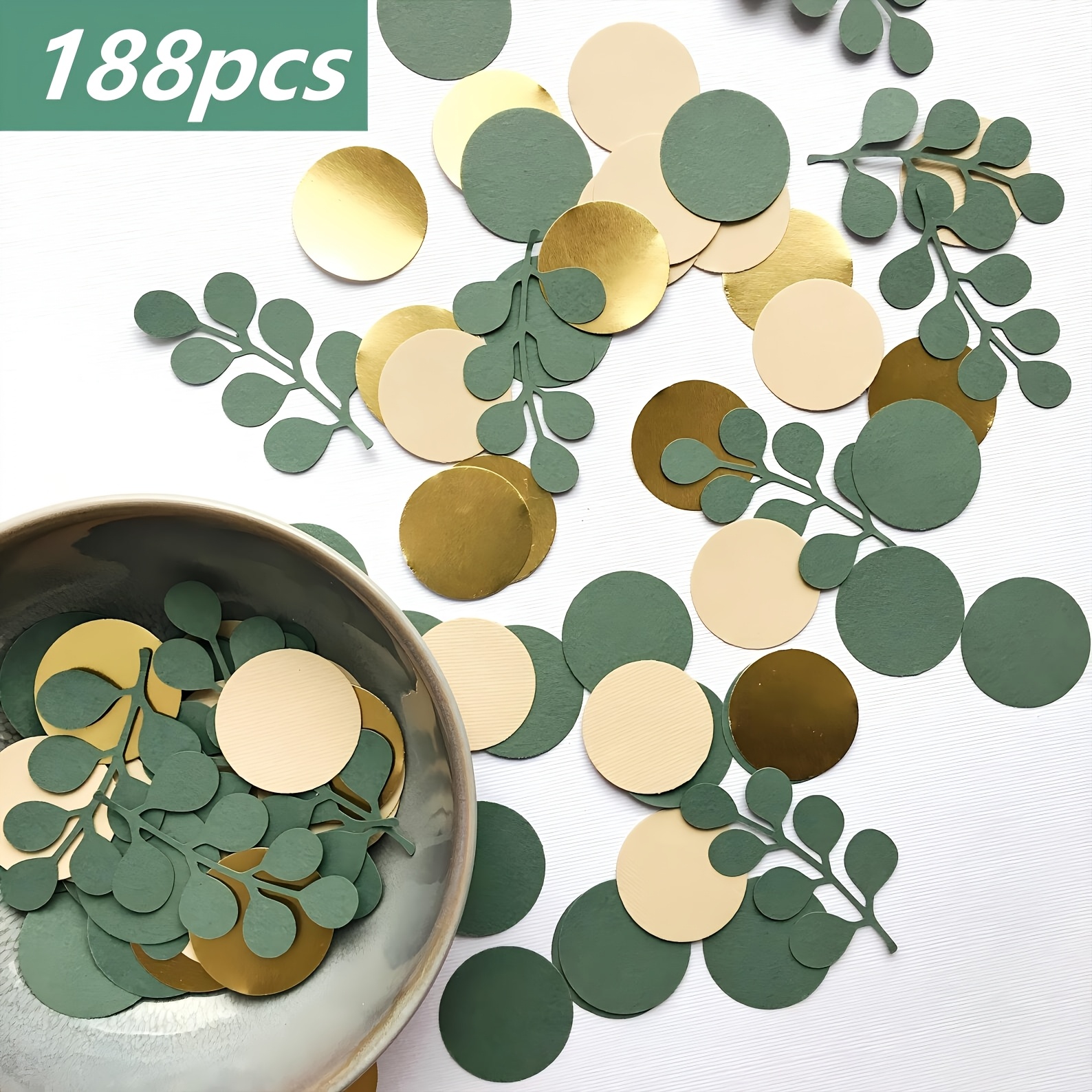 Image of 94pcs/188pcs Green Leaf-shaped Confetti | Party Themed Decoration For Birthdays, Weddings, And Festive Occasions, Mixed Color Paper Confetti For