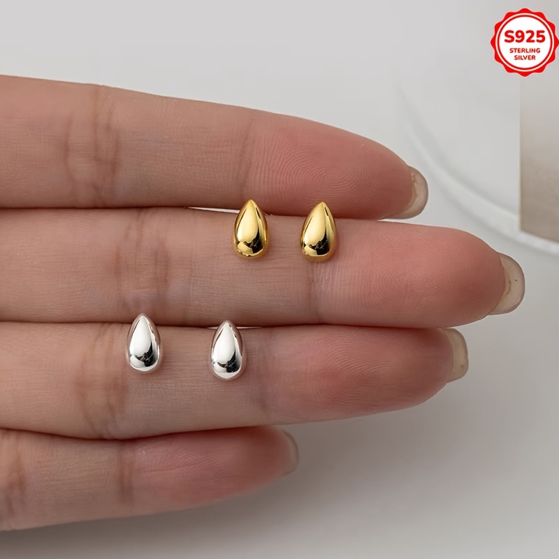 

Ins Korean Version 925 Pure Silvery Water Drop Earrings Ear Women's Earrings Simple High-end Earrings-1.g