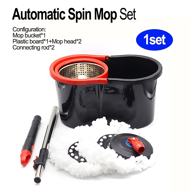 E-shop Spin-Mopp und Eimer, -Mopp mit integrierter Staubentfernungsfunktion, Einweichen- und Spül-Funktion, inklusive 2 Mikrofaser-Wischköpfen,