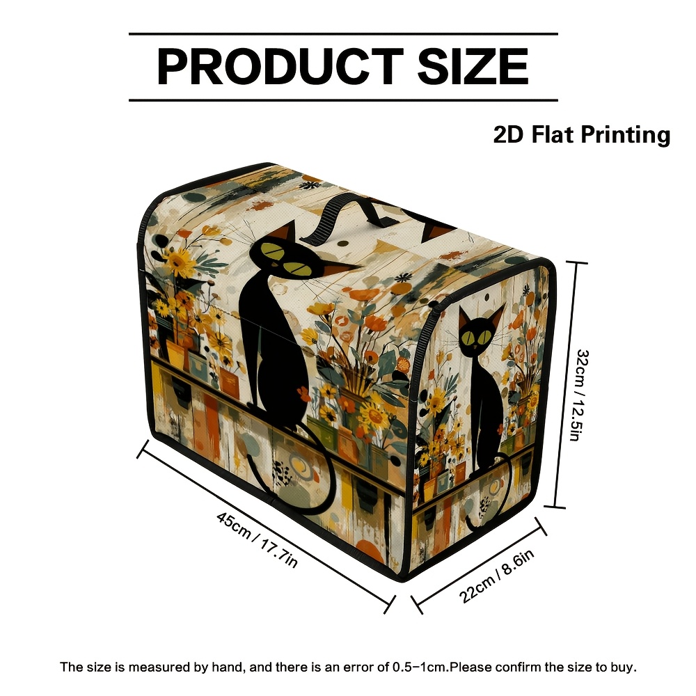 TEMU 1pc 2d Flat Stylish Autumn Cat And Flowers Sewing Machine Protective Cover, Top Handle And Front , Fits Most Standard Models For Craft