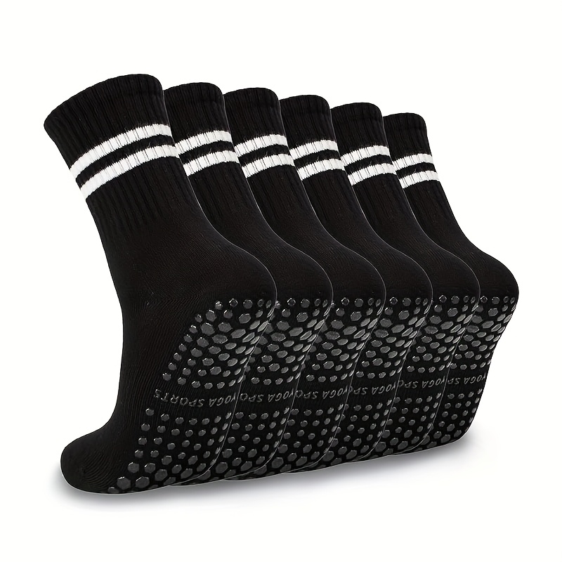 Image of 5 Pairs Random Pilates Socks With Grips For Women, Non-slip Yoga Striped Crew Socks For Barre Hospital Workout