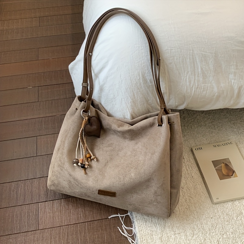 Image of Suede-like Large Capacity Shoulder Bag For Women, Trendy And Stylish For 2026, Featuring A Suitable For Crossbody Or Tote Use