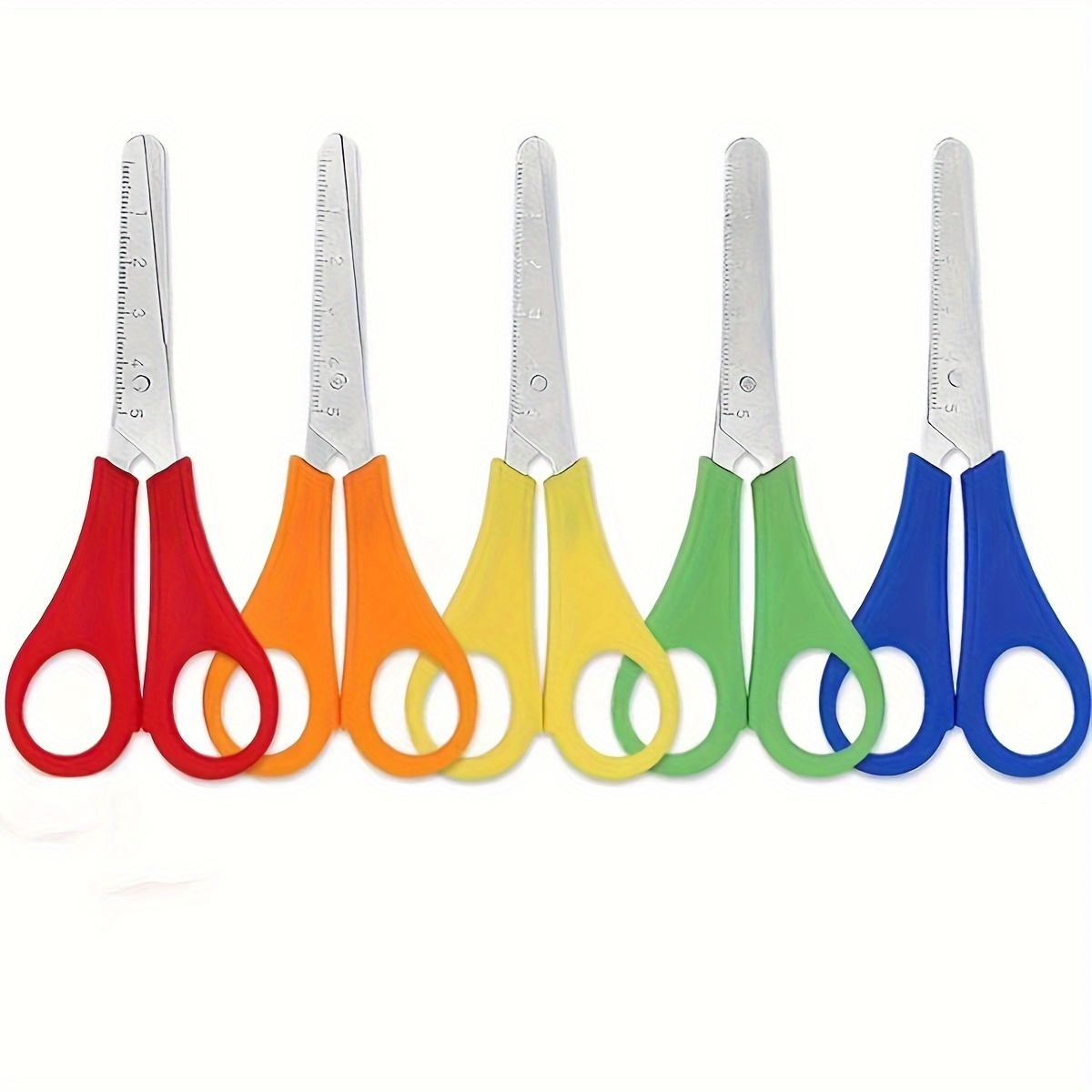 

5pcs/set Stainless Steel Scissors With Colorful Handles And Built-in Ruler - Ideal For Office, Art, And Sewing - Suitable For Ages 14+