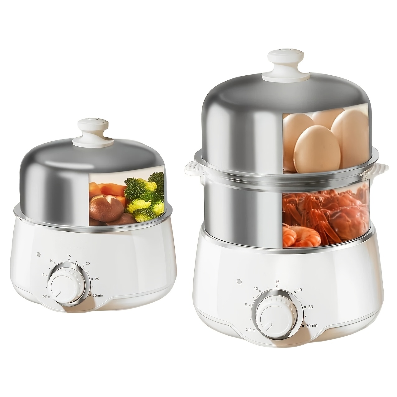 14-Egg Electric Steamer with Timer, 2-Tier Stainless Steel Egg Cooker for Perfect Hard/Soft Boiled Eggs, Auto Shut-Off, Steam Vegetables, Bpa-Free