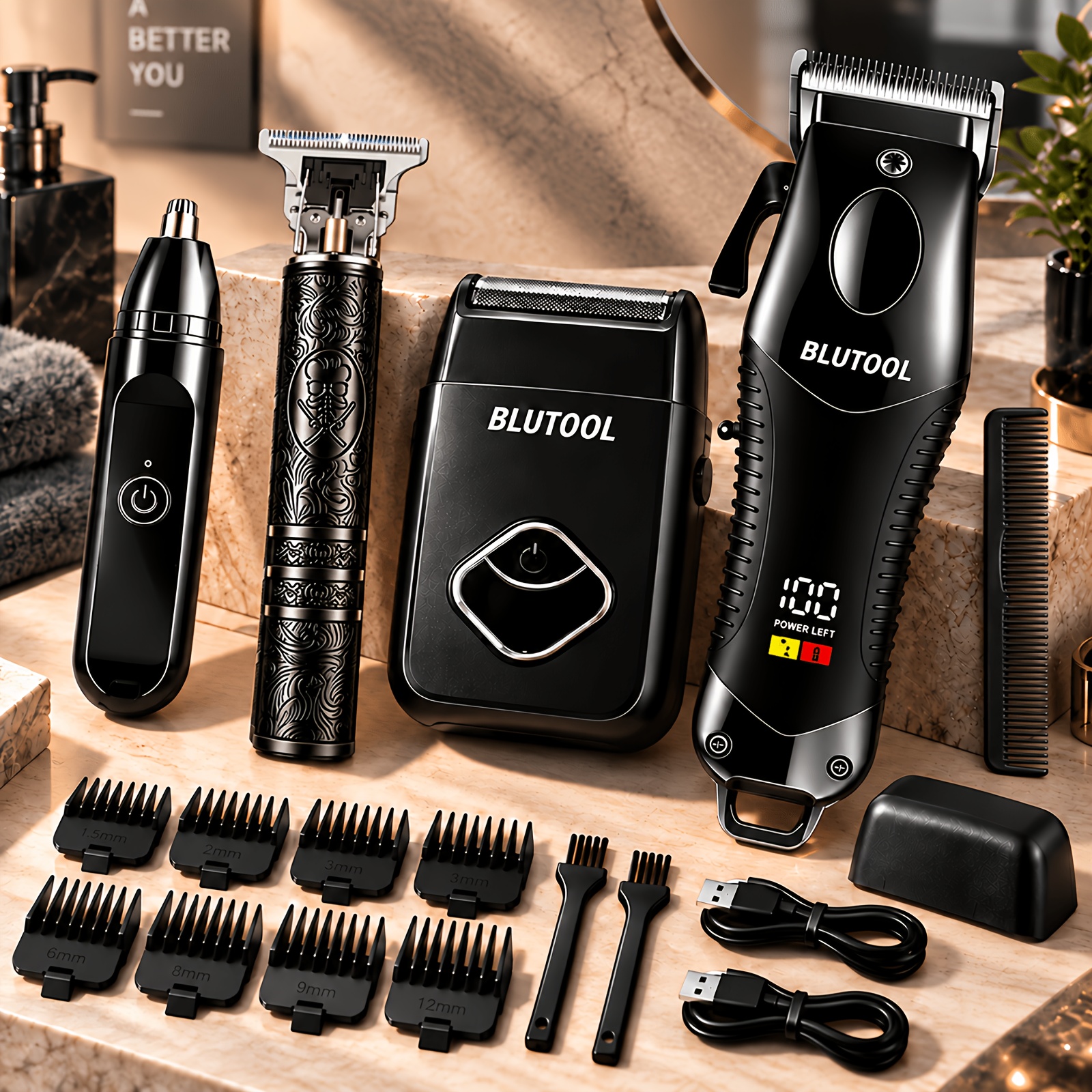 TEMU Kit de coupe de cheveux professionnel 4 pièces/2 pièces, tondeuse à cheveux pour homme, ensemble de tondeuses et de tondeuses-sous-peau fil avec