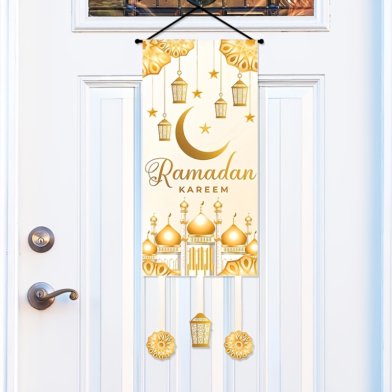 

1pc Elegant Ramadan Door Banner - Polyester Hanging Decoration For Eid Al-fitr, Multifunctional Decor, No Power Needed