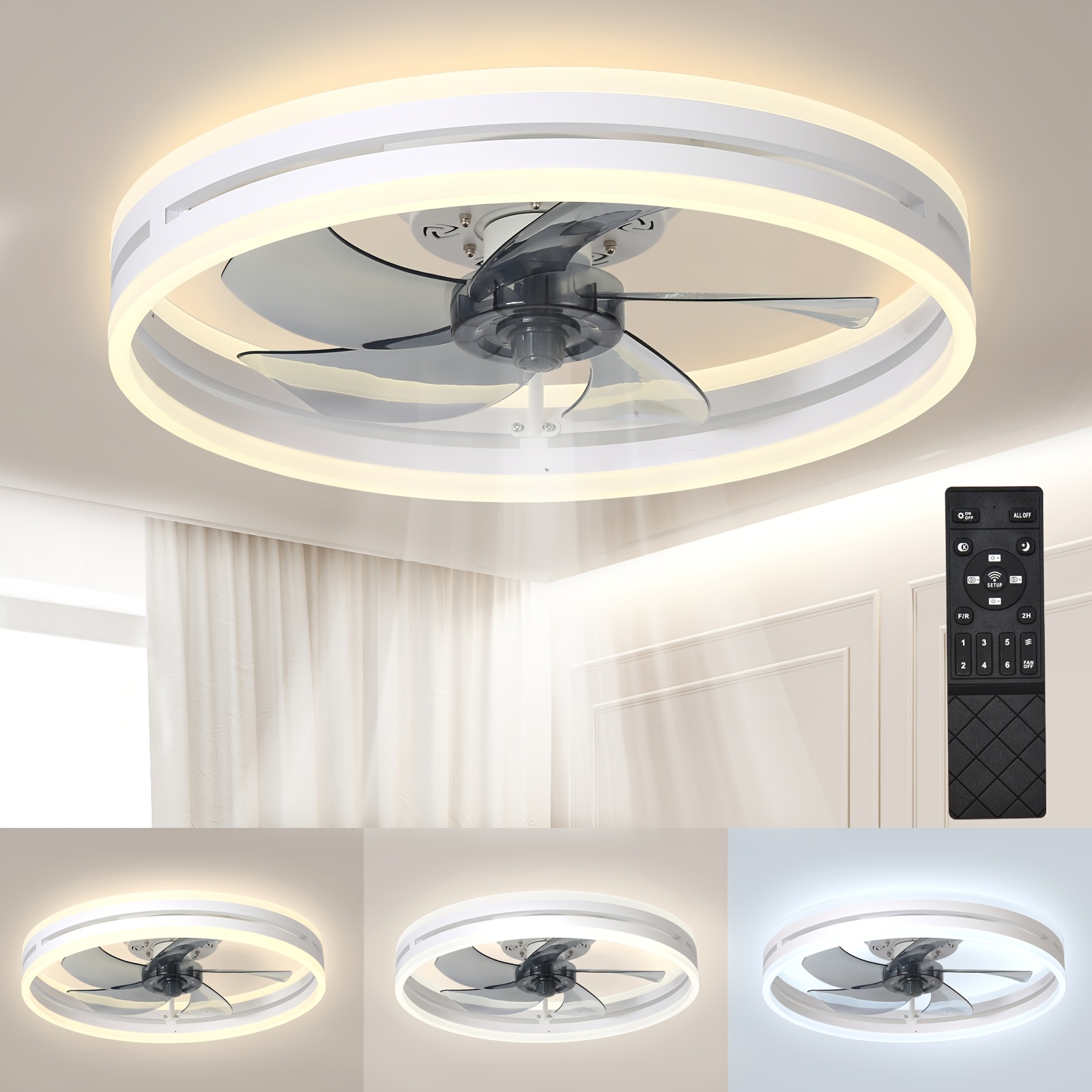 Image of Fan Featuring A 72w Dimmable Light, Remote Control, And App . It 6 Speed Settings And A Timer, Suitable For Bedrooms And Living Rooms, In Black, Measuring 50cm